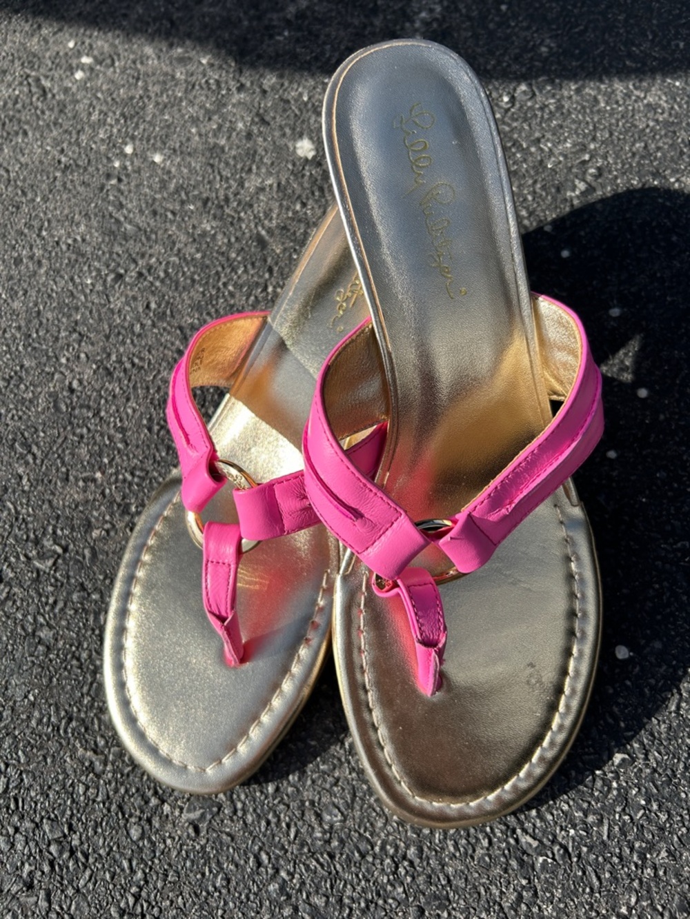 Lilly Pulitzer Women’s Pink Gold Wedge Sandals 8